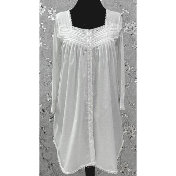 SoieRose SR-1212 Victorian Cotton Nightgown – Long Sleeve Front-Button Elegance - Picture 1 of 9